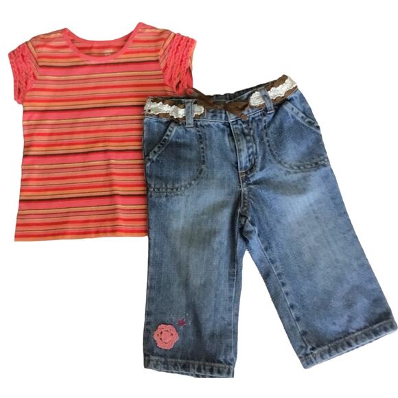 Carter's Short Sleeve Striped Top Genuine Kids from Oshkosh Jeans Girls 12M - Picture 1 of 11